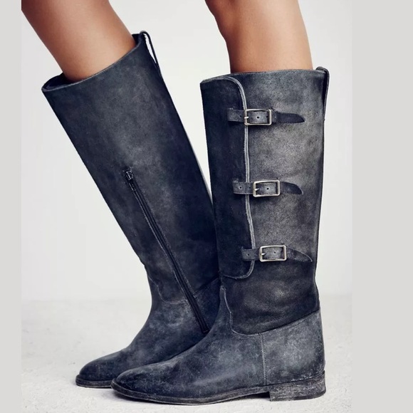 Free People Shoes - Faryl Robin Bruna Black Distressed Tall Moto Boots